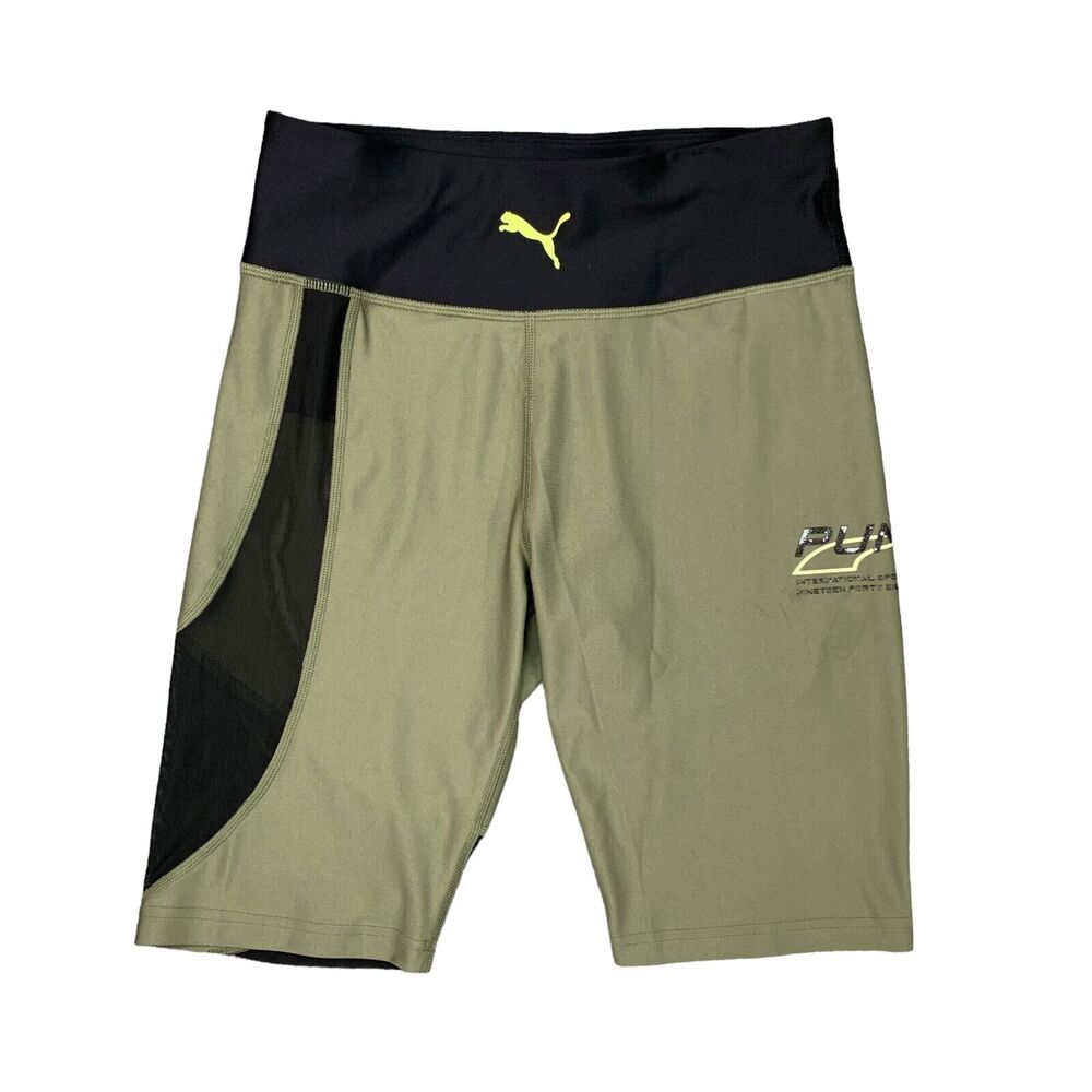 Puma Evide Bike Short Women XS Extra Small Moss High Waisted Mesh Panel Unpadded